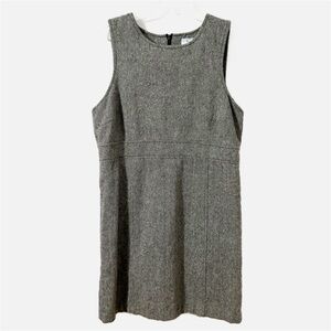 Vintage Old Navy Gray Tweed Wool Blend Mini Jumper Dress Round Collar Fully Line
